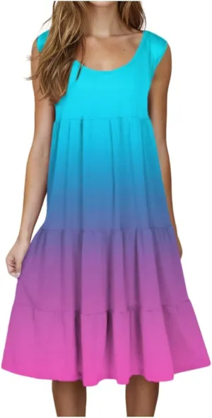 Summer Dresses for Women 2025 Loose Crew Neck Sleeveless Casual Sundresses Loose Holiday Vacation Midi Dress