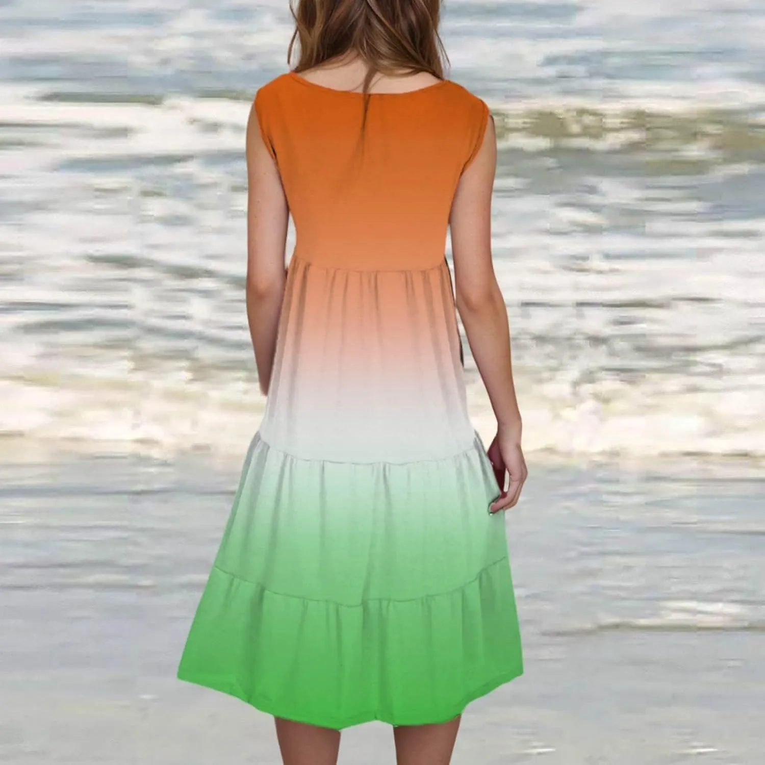 Summer Dresses for Women 2025 Loose Crew Neck Sleeveless Casual Sundresses Loose Holiday Vacation Midi Dress