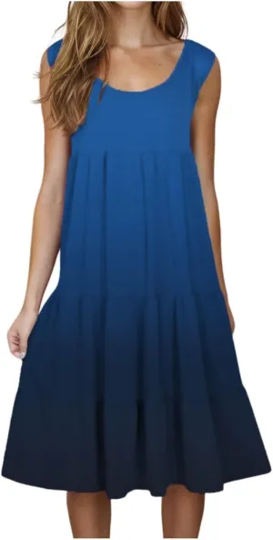 Summer Dresses for Women 2025 Loose Crew Neck Sleeveless Casual Sundresses Loose Holiday Vacation Midi Dress