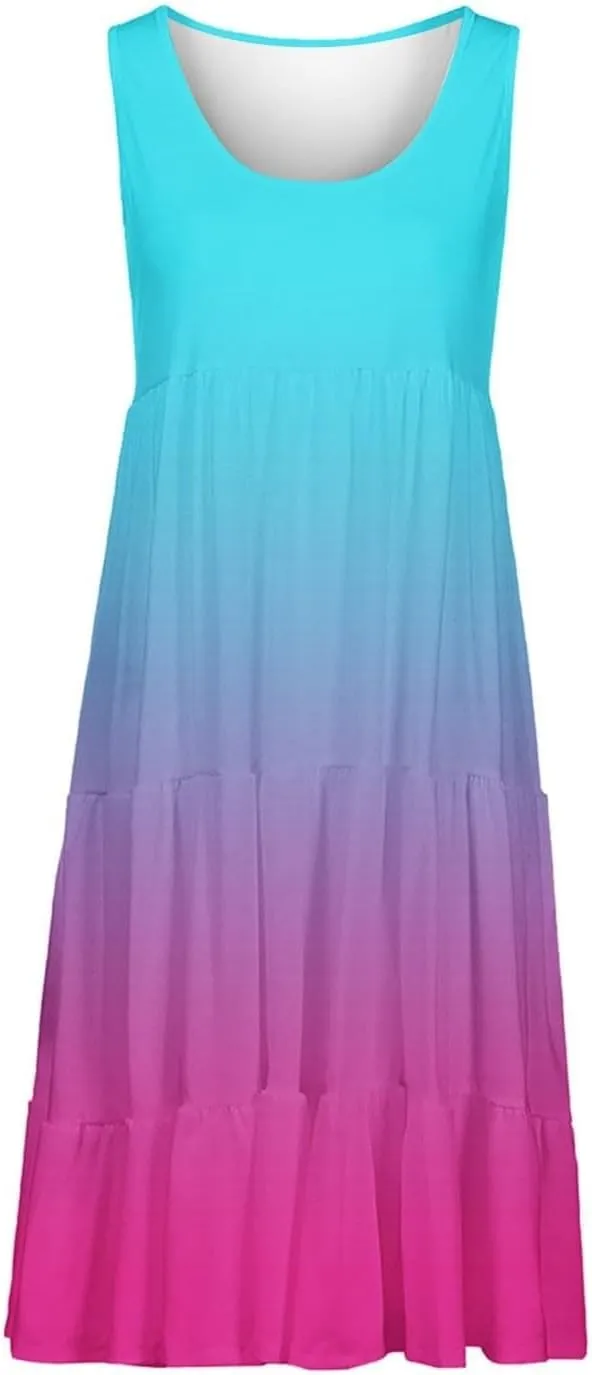 Summer Dresses for Women 2025 Loose Crew Neck Sleeveless Casual Sundresses Loose Holiday Vacation Midi Dress