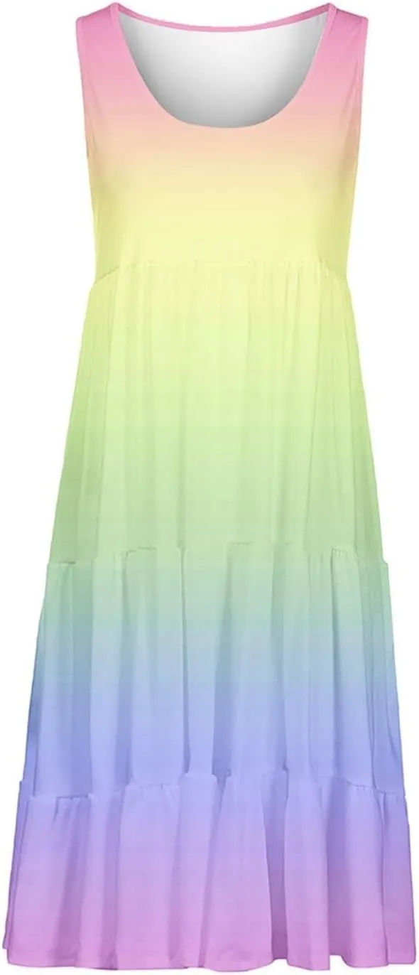 Summer Dresses for Women 2025 Loose Crew Neck Sleeveless Casual Sundresses Loose Holiday Vacation Midi Dress