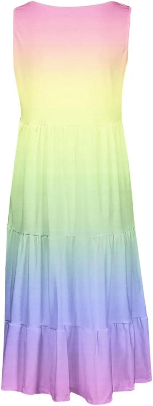 Summer Dresses for Women 2025 Loose Crew Neck Sleeveless Casual Sundresses Loose Holiday Vacation Midi Dress