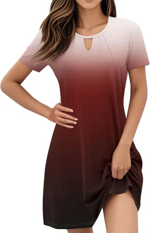 Summer Dresses for Women 2025 Loose Short Sleeve Dress Solid Beach Vacation Casual Sundresses T Shirt Dress