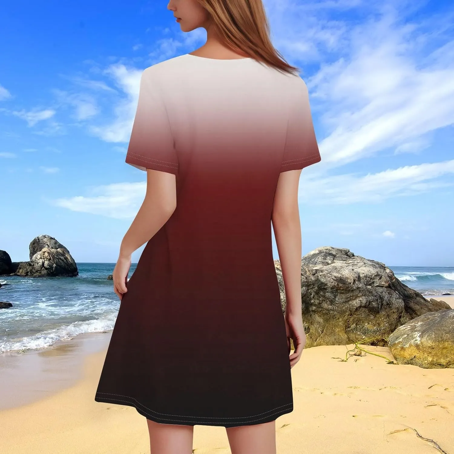 Summer Dresses for Women 2025 Loose Short Sleeve Dress Solid Beach Vacation Casual Sundresses T Shirt Dress