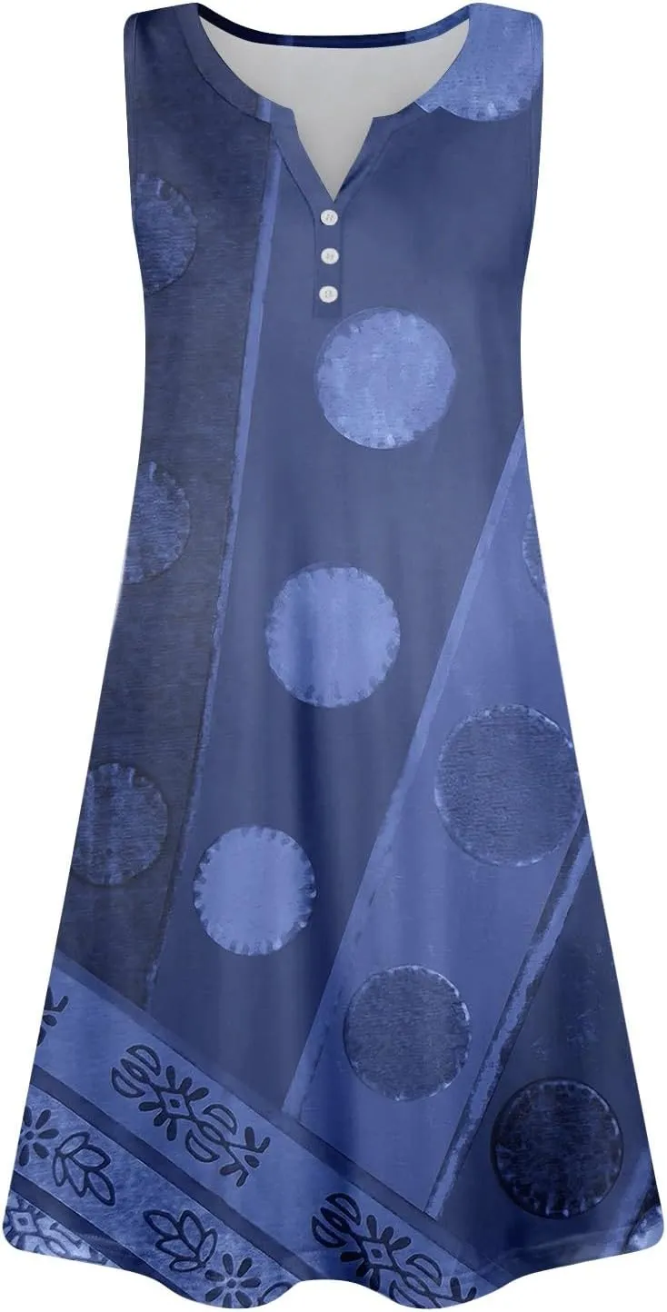 Summer Dresses for Women 2025 Trendy Floral Sleeveless Loose Dress V Neck Flowy Casual Sundresses with Pockets
