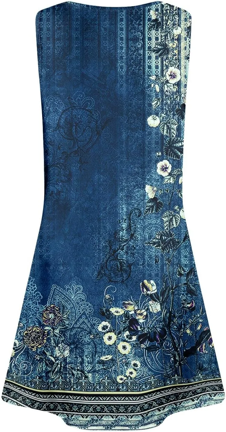 Summer Dresses for Women 2025 Trendy Floral Sleeveless Loose Dress V Neck Flowy Casual Sundresses with Pockets