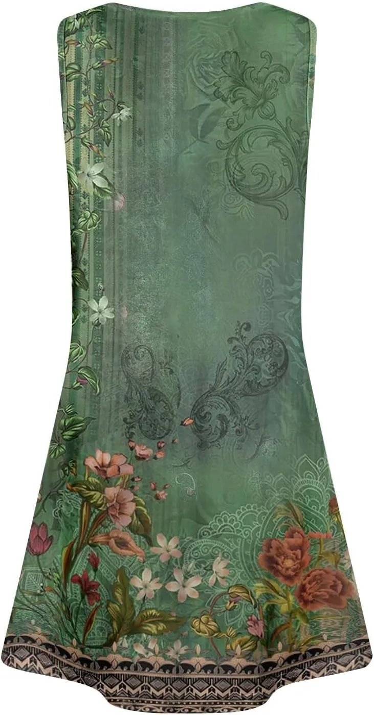 Summer Dresses for Women 2025 Trendy Floral Sleeveless Loose Dress V Neck Flowy Casual Sundresses with Pockets