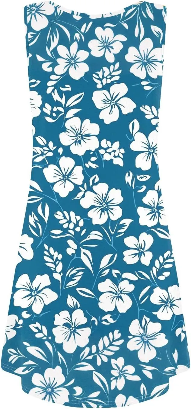 Summer Dresses for Women Casual Sundresses Beach Loose Tshirt Tank Dresses printedSleeveless Mini Dress with Pockets
