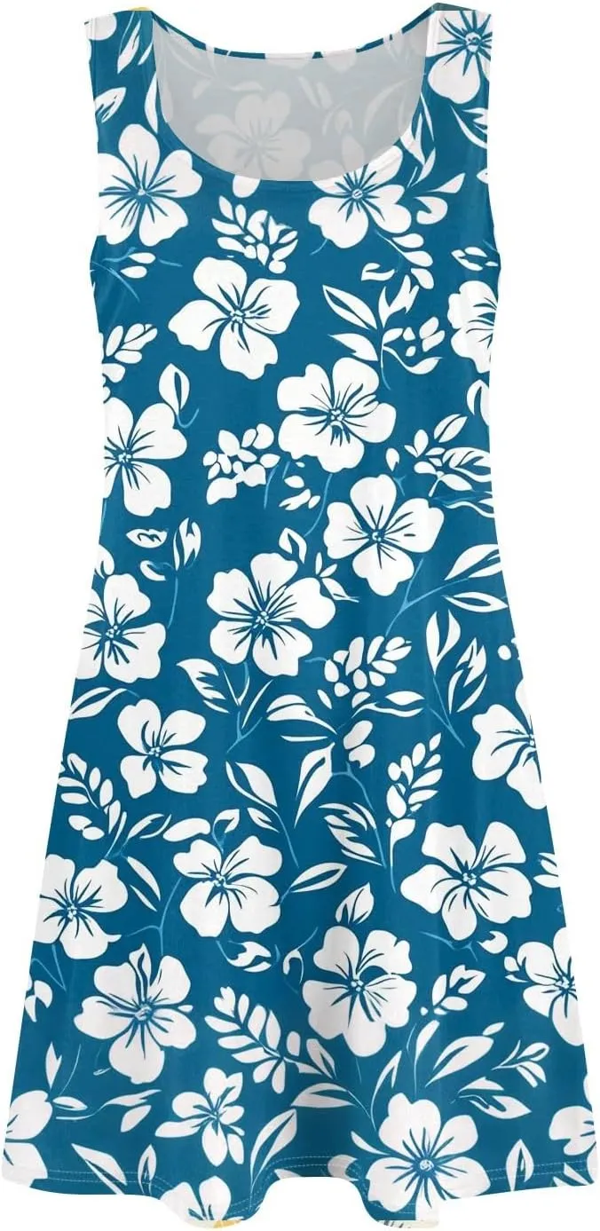 Summer Dresses for Women Casual Sundresses Beach Loose Tshirt Tank Dresses printedSleeveless Mini Dress with Pockets