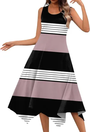 Summer Dresses for Women Summer Floral Casual Sundresses Beach Flowy Midi Tank Dresses Hankerchief Hem Sleeveless Dress