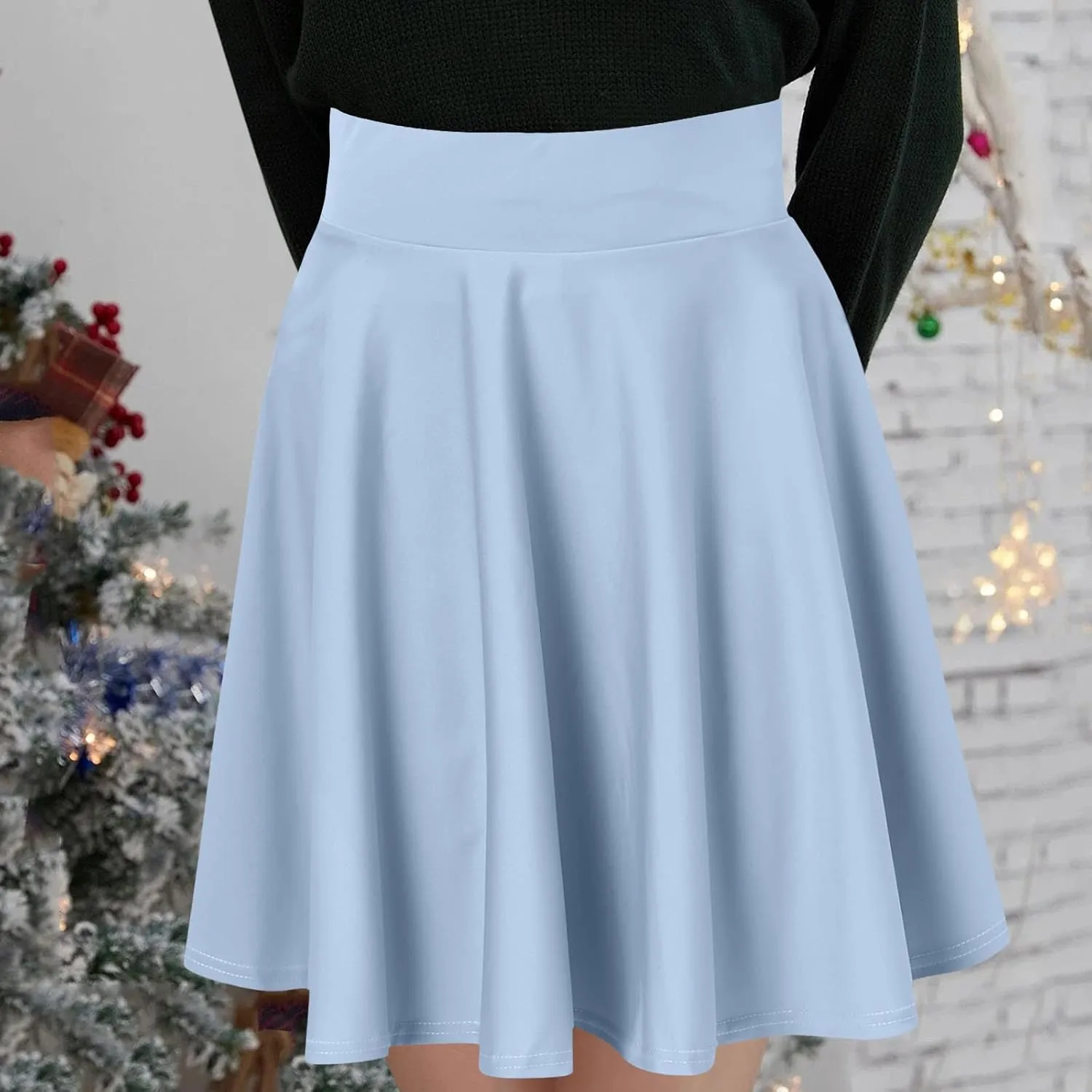 Summer Skirt with Slim Liner Stretchy High Elastic Waist Pleated Tummy Control Mini Shorts Skirts for Women