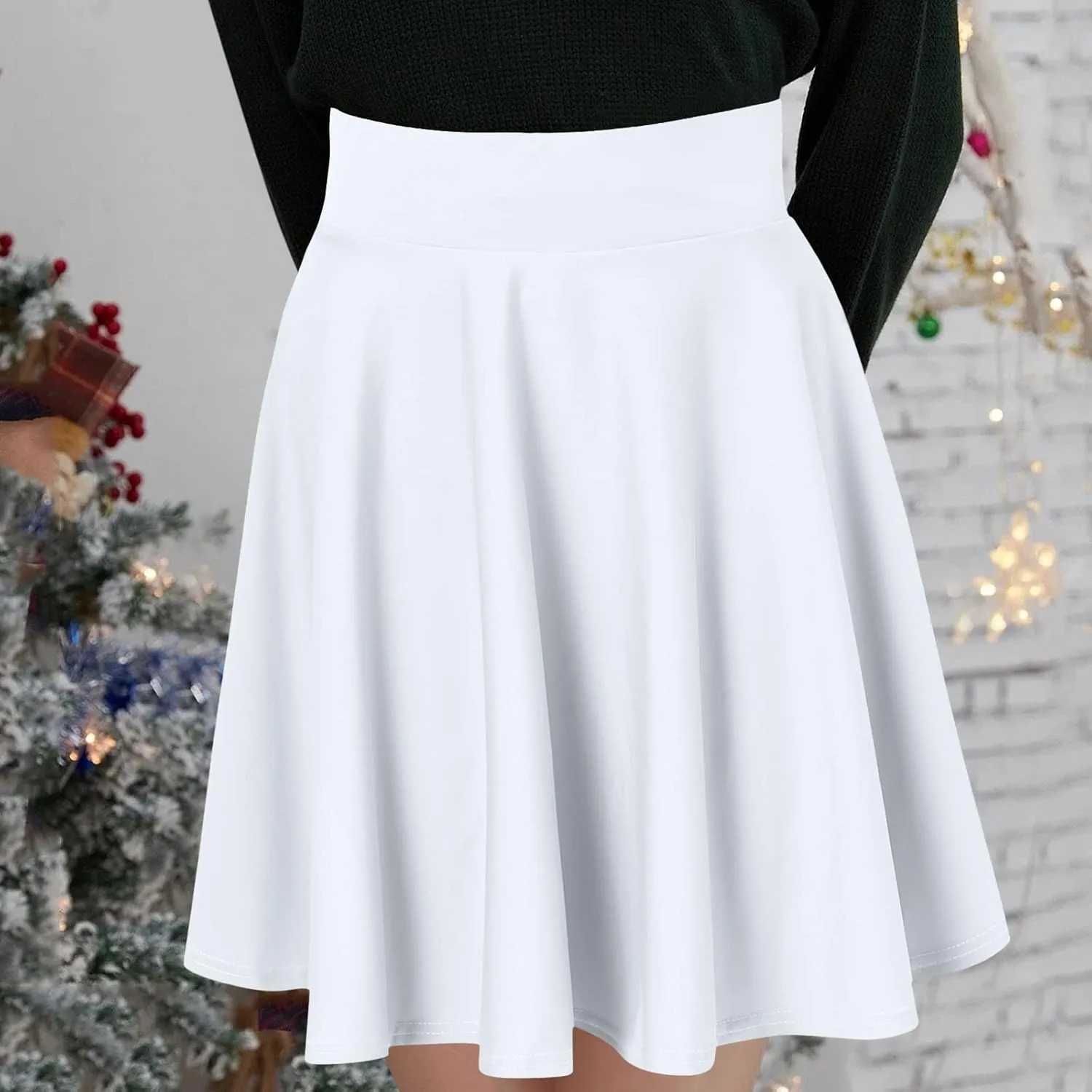 Summer Skirt with Slim Liner Stretchy High Elastic Waist Pleated Tummy Control Mini Shorts Skirts for Women