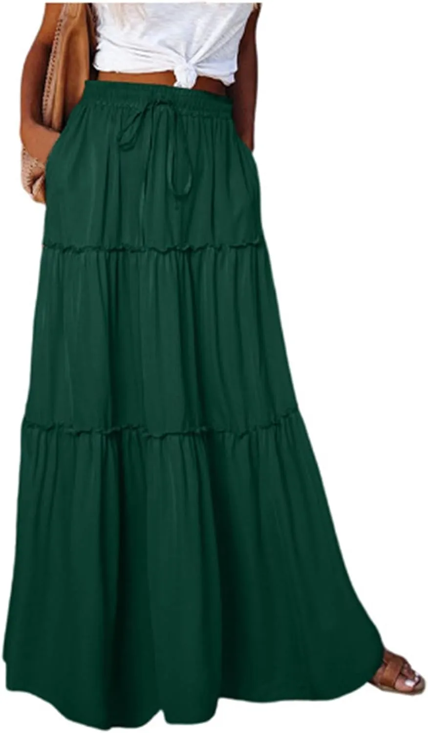 Summer Skirts for Women 2025 Vacation Pleated Long Skirt Maxi Length Tiered Swing Flowy Boho Beach Outfits w/Pockets