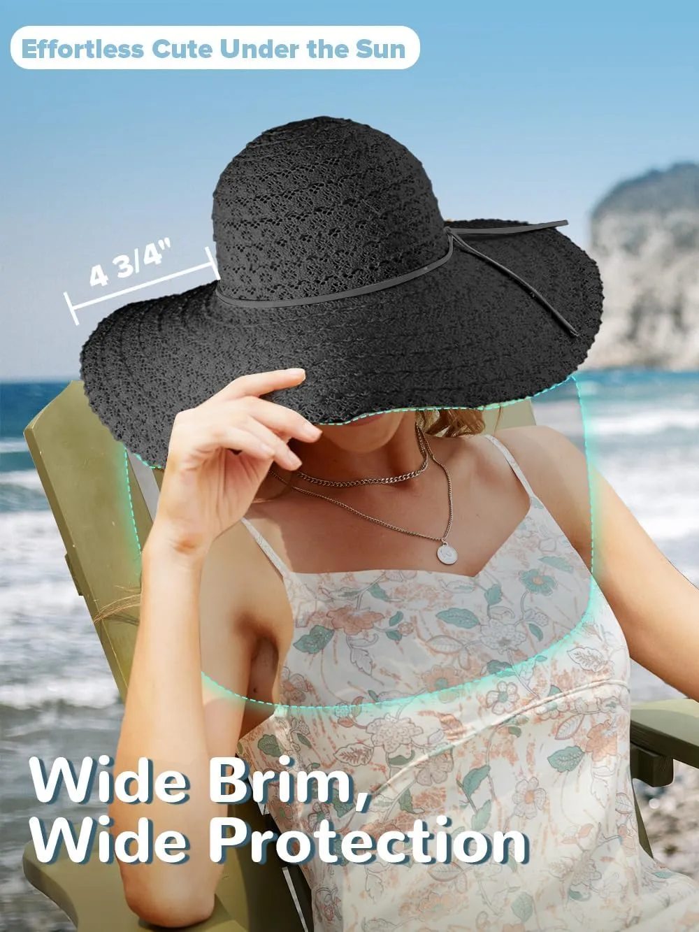 Sun Beach Hats Women, Floppy Summer Hats with Wide Brim, Packable Sunhat for Women Foldable