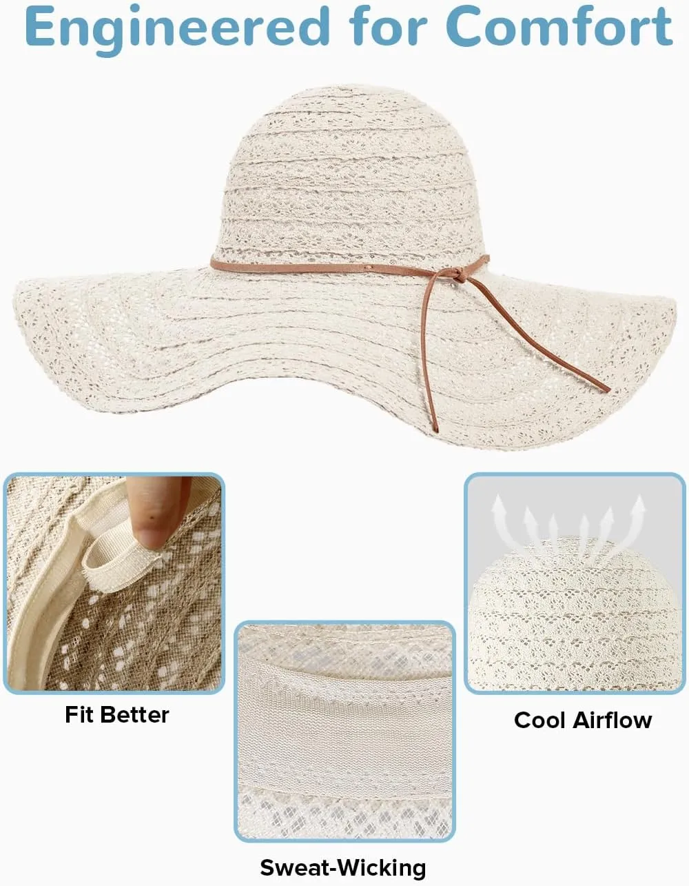 Sun Beach Hats Women, Floppy Summer Hats with Wide Brim, Packable Sunhat for Women Foldable