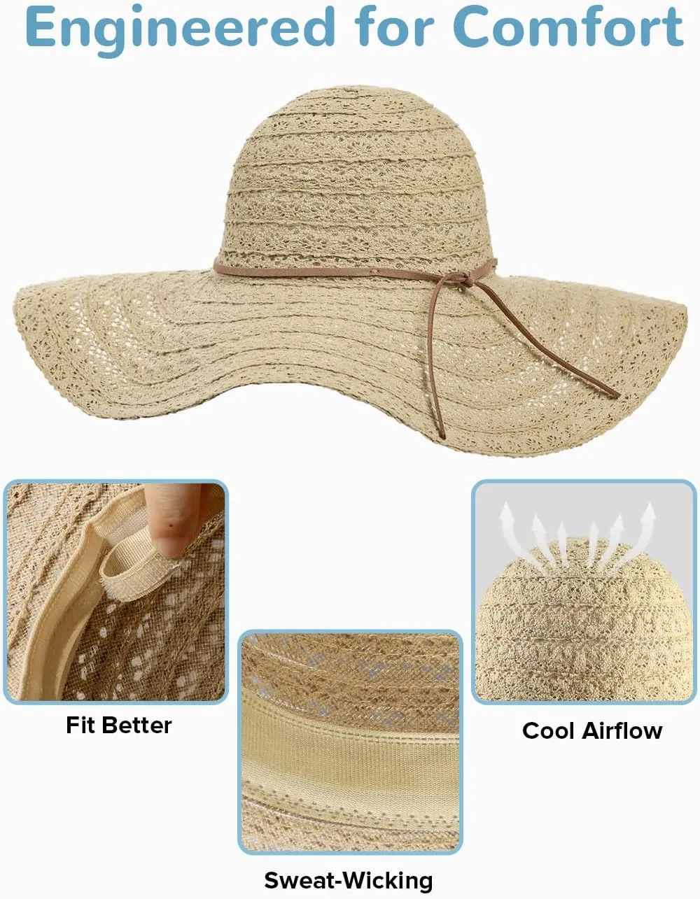 Sun Beach Hats Women, Floppy Summer Hats with Wide Brim, Packable Sunhat for Women Foldable