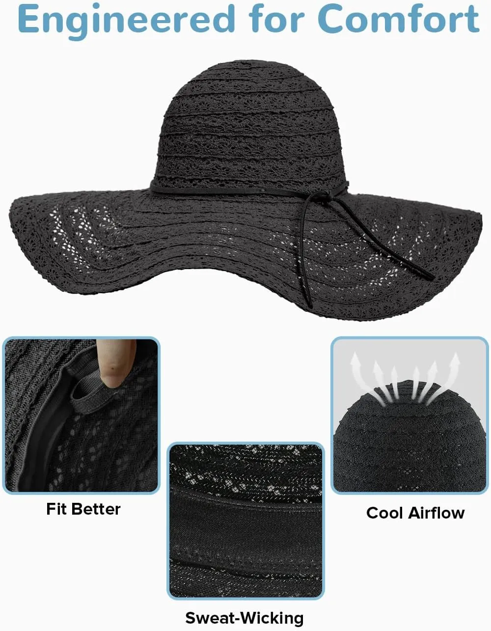 Sun Beach Hats Women, Floppy Summer Hats with Wide Brim, Packable Sunhat for Women Foldable