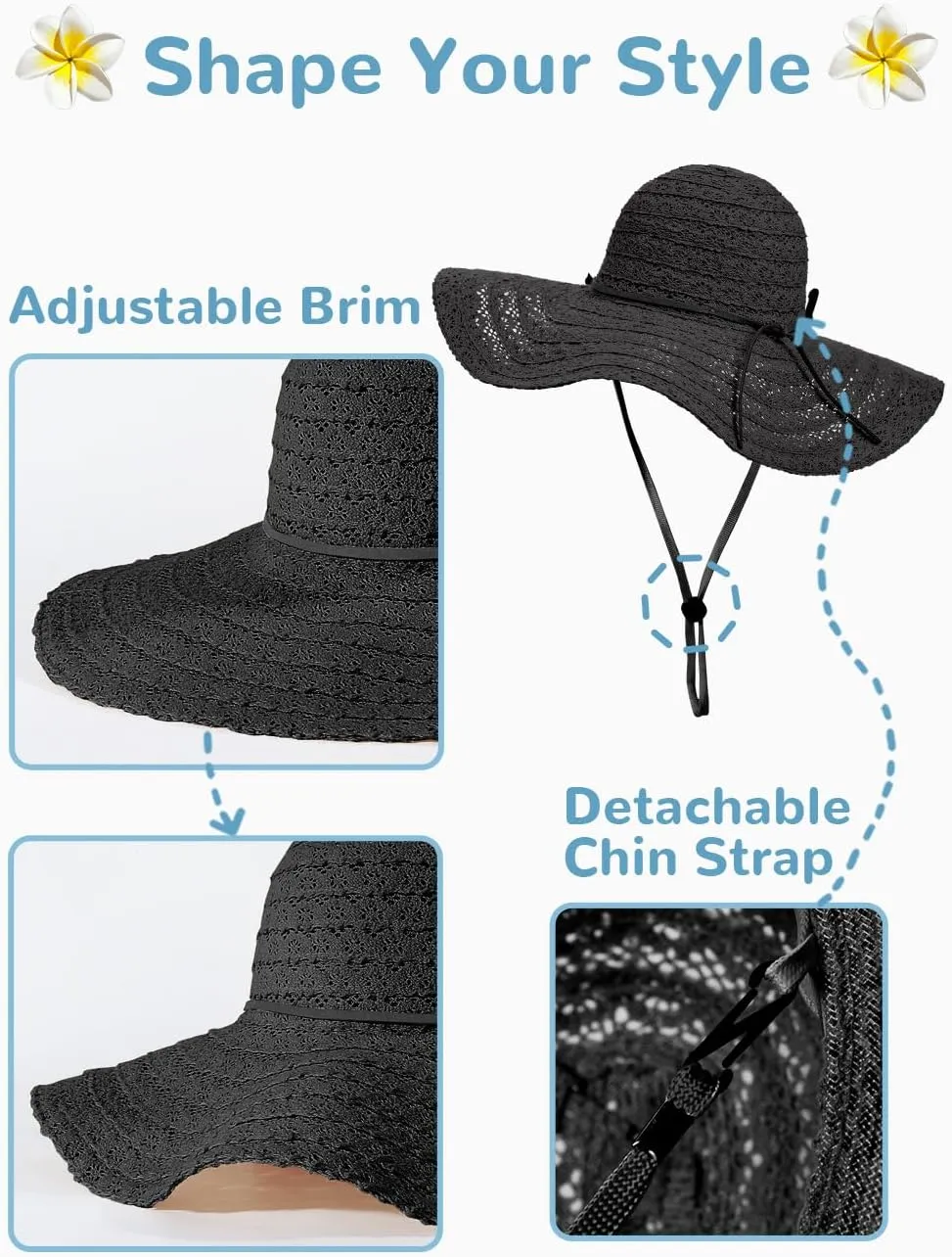 Sun Beach Hats Women, Floppy Summer Hats with Wide Brim, Packable Sunhat for Women Foldable