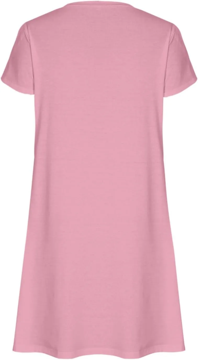 Sun Dress for Women Solid Fashion Casual Flowy Wide Hem Short Sleeve Dress Slim Loose Fits Ladies 2025 Outwear