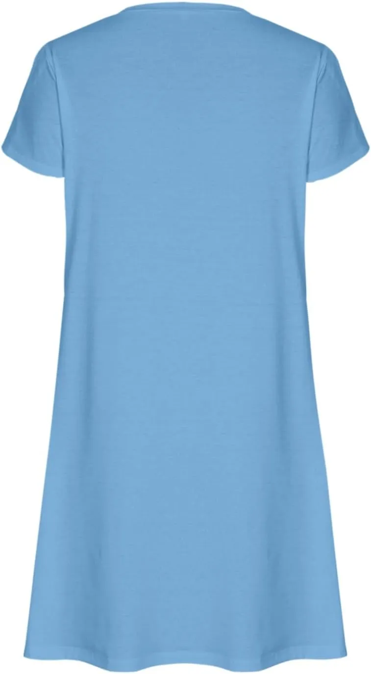 Sun Dress for Women Solid Fashion Casual Flowy Wide Hem Short Sleeve Dress Slim Loose Fits Ladies 2025 Outwear