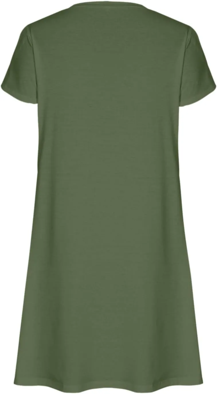 Sun Dress for Women Solid Fashion Casual Flowy Wide Hem Short Sleeve Dress Slim Loose Fits Ladies 2025 Outwear