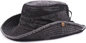 Sun Hat for Men, Cotton Embroidery Summer Outdoor Sun Protection Wide Brim Bucket Hat Foldable Safari Boonie Hat