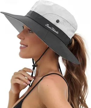 Sun Hats for Women Beach Hat Ponytail Hat Womens Sun Hat with UV Protection Wide Brim