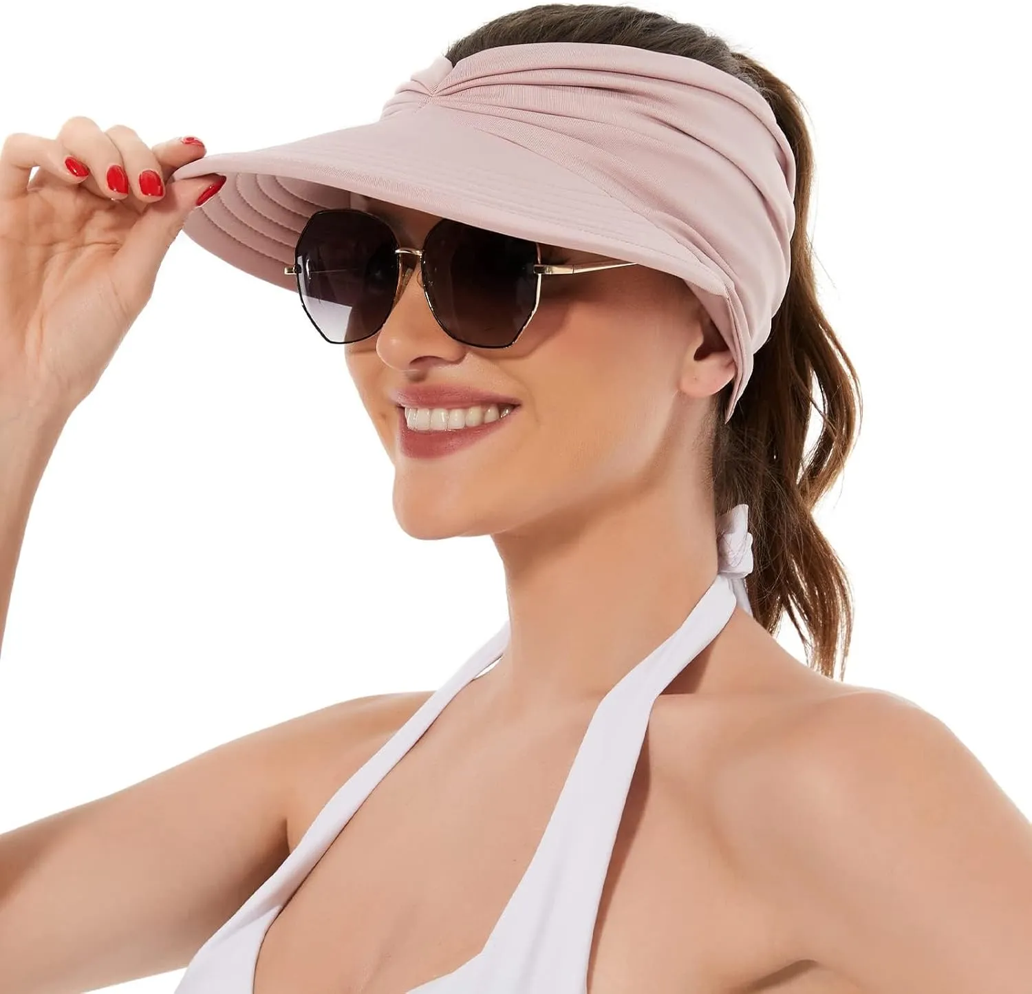 Sun Hats for Women UV Protection Sun Visor Wide Brim Summer Hats with Ponytail