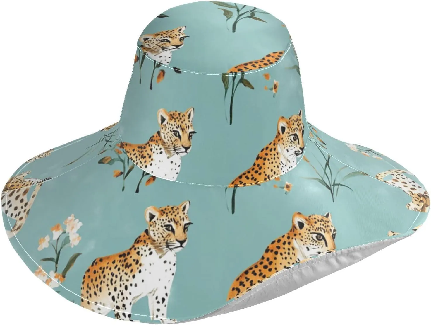 Sweet Leopard Teal Foldable Extra Large Women Sun hat for Garden Decorative Brim Hats for Ladies Summer Summer Must Gorras para Mujer