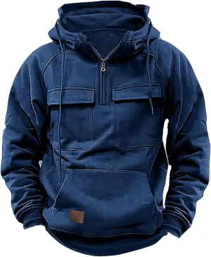Tactical Sweatshirts Men Hoodies 1/4 Zip Winter Long Sleeve Workout Gym Cargo Pullover Sports Outdoor Winter Jacket