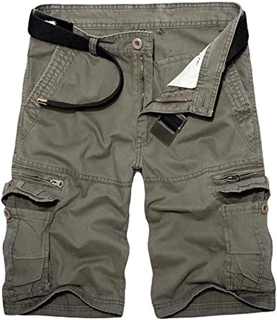 TRGPSG Men's Casual Cotton Twill Lightweight Cargo Shorts Relaxed Fit Outdoor Cargo Shorts with Zipper Pockets(No Belt)
