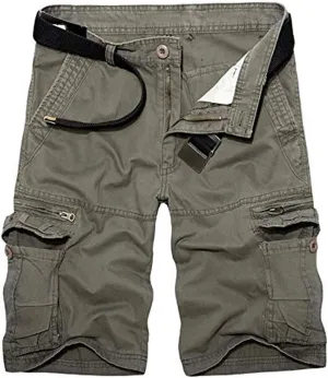 TRGPSG Men's Casual Cotton Twill Lightweight Cargo Shorts Relaxed Fit Outdoor Cargo Shorts with Zipper Pockets(No Belt)