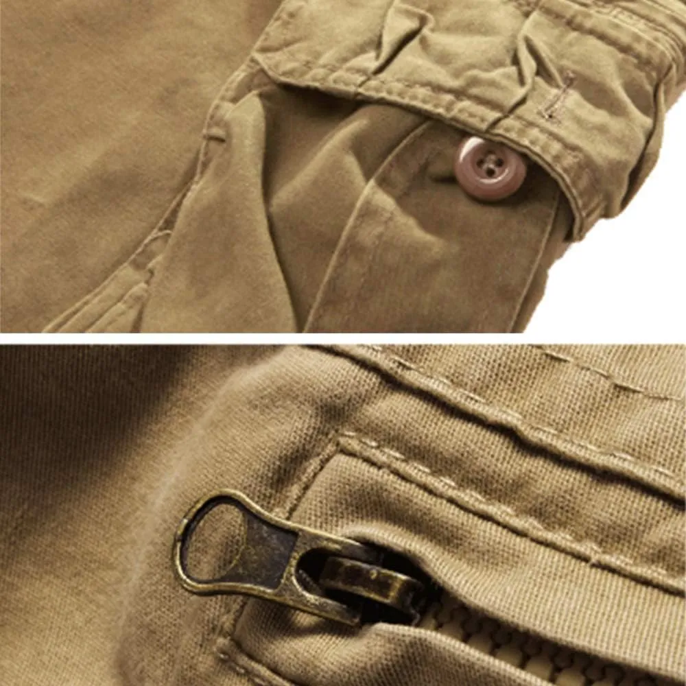 TRGPSG Men's Casual Cotton Twill Lightweight Cargo Shorts Relaxed Fit Outdoor Cargo Shorts with Zipper Pockets(No Belt)
