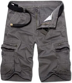 TRGPSG Men's Casual Cotton Twill Lightweight Cargo Shorts Relaxed Fit Outdoor Cargo Shorts with Zipper Pockets(No Belt)