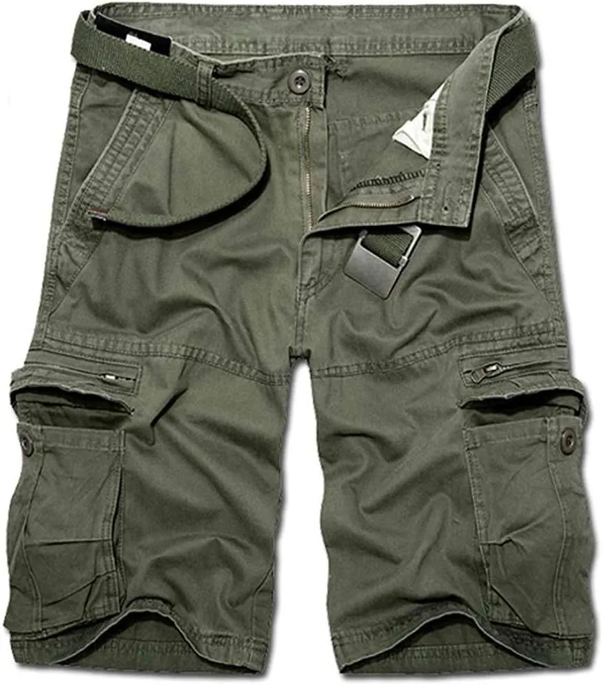 TRGPSG Men's Casual Cotton Twill Lightweight Cargo Shorts Relaxed Fit Outdoor Cargo Shorts with Zipper Pockets(No Belt)