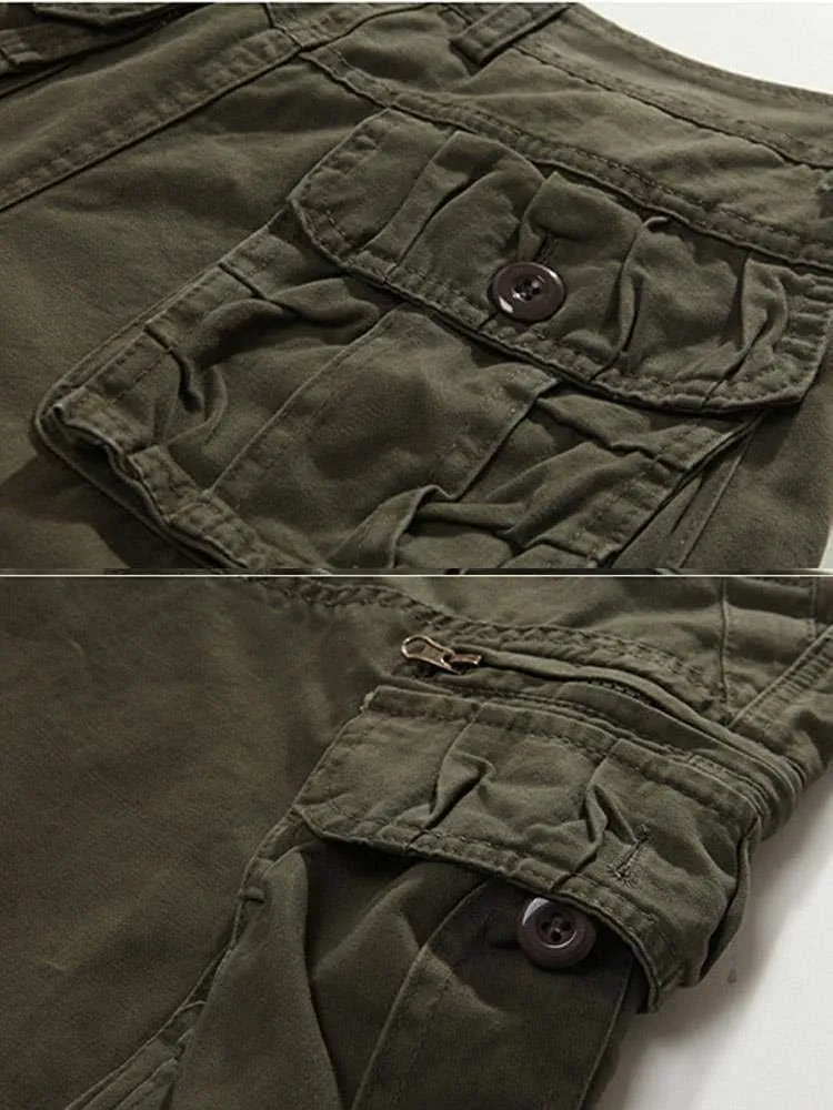 TRGPSG Men's Casual Cotton Twill Lightweight Cargo Shorts Relaxed Fit Outdoor Cargo Shorts with Zipper Pockets(No Belt)