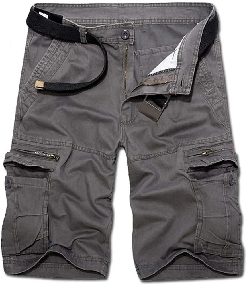 TRGPSG Men's Casual Cotton Twill Lightweight Cargo Shorts Relaxed Fit Outdoor Cargo Shorts with Zipper Pockets(No Belt)