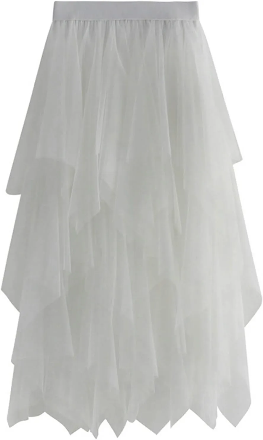 tuduoms Fairy Tulle Skirts Teen Girls Cute Irregular Ruffle Layered Mesh Midi Skirt Summer Party Beach Flowy Skirt for Women