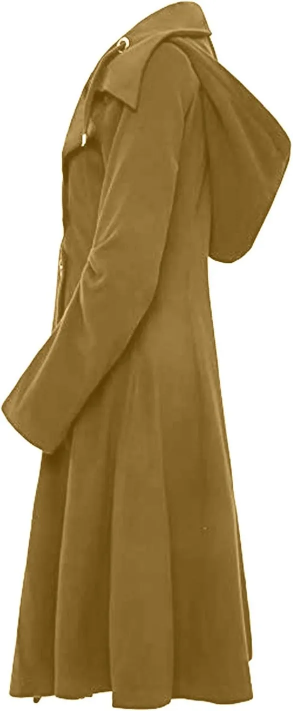 tuduoms Pea Coats Women Gothic Asymmetrical Coat Long Sleeve Ruffle High-low Coat Mid-long Trench Coat Wool Overcoats Dress