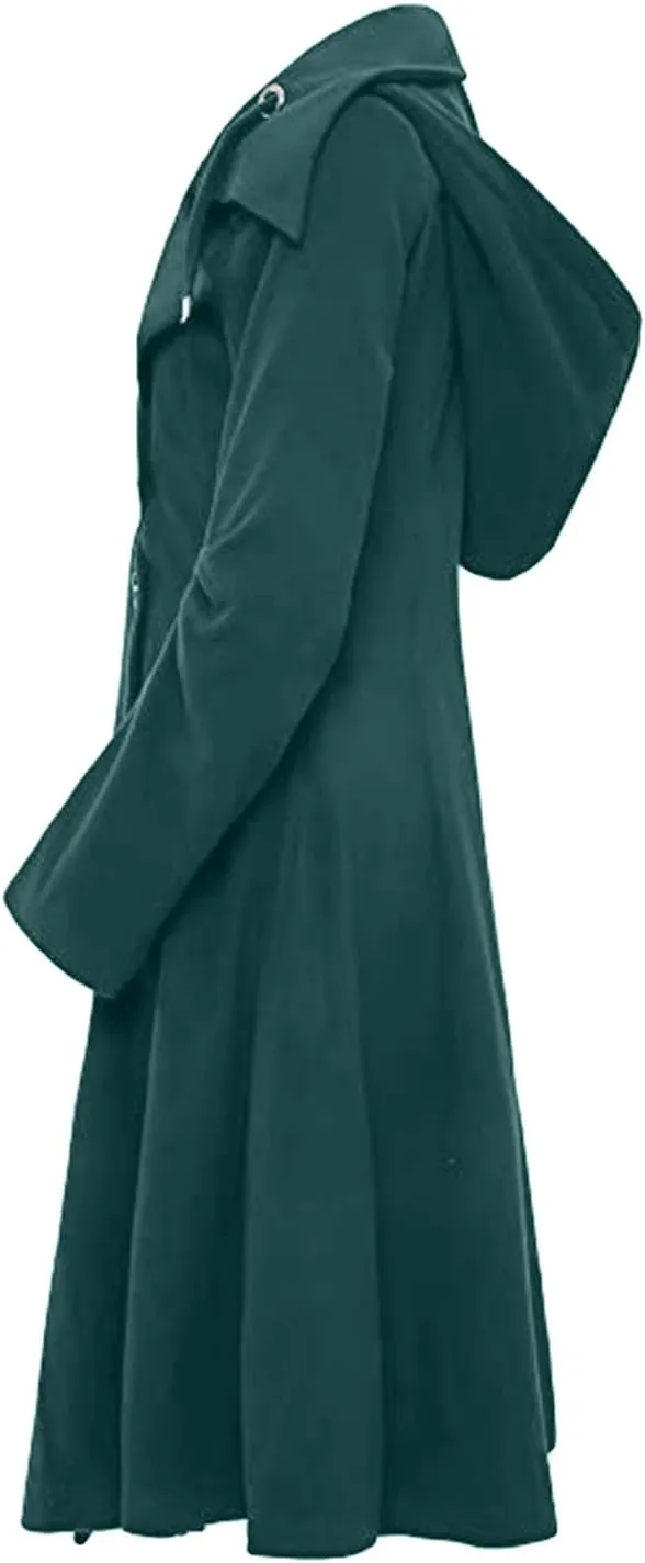 tuduoms Pea Coats Women Gothic Asymmetrical Coat Long Sleeve Ruffle High-low Coat Mid-long Trench Coat Wool Overcoats Dress