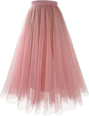 Tulle Maxi Skirt for Women High Waist Layered Mesh Long Skirts Flowy Ballet Party Skirt Trendy 2025