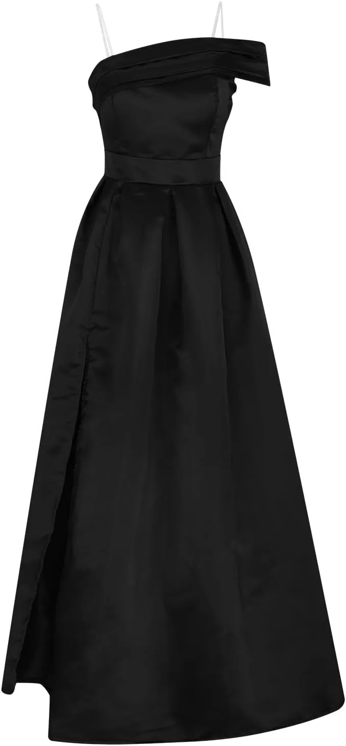 Uillui Women Formal Gowns and Evening Dresses Floor Length Puffy Swing Ball Gown Sexy Sleeveless Sloping Shoulder Slit Dress