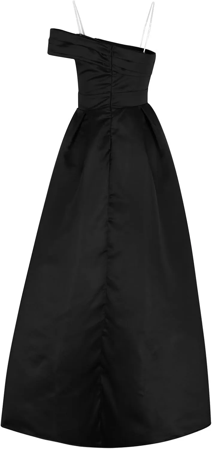 Uillui Women Formal Gowns and Evening Dresses Floor Length Puffy Swing Ball Gown Sexy Sleeveless Sloping Shoulder Slit Dress
