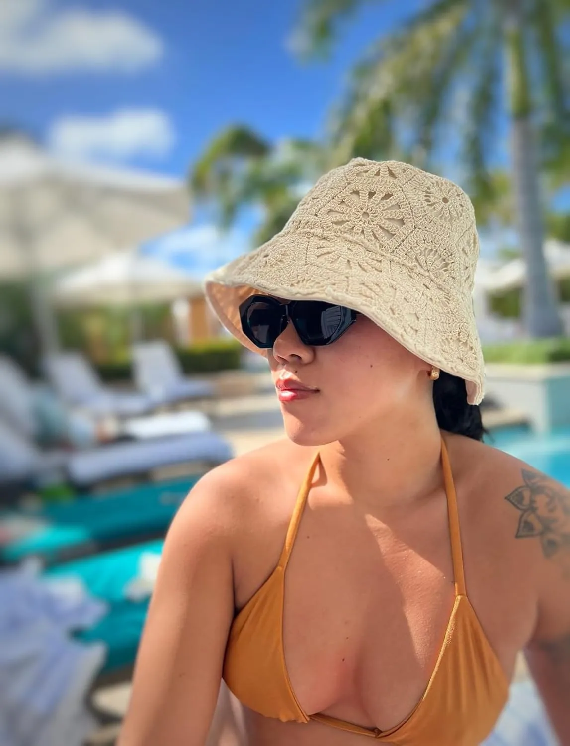 Unisex Crochet Fabric Hat - Stylish UV Sun Hats for Women - Comfortable Cotton Blend Crochet Bucket Hat