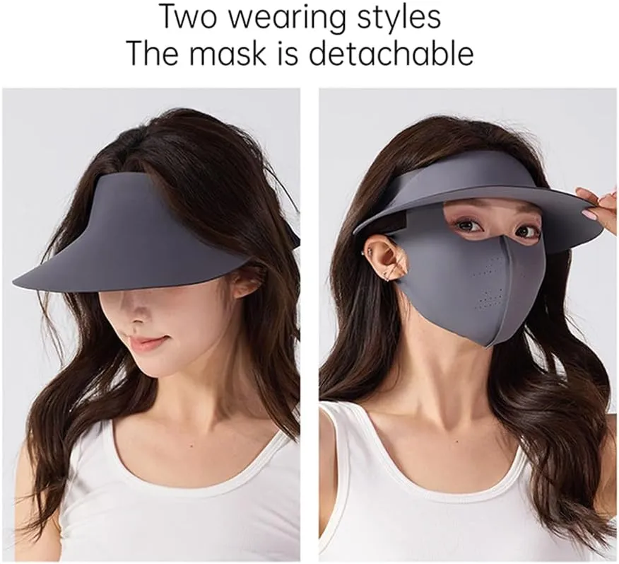 UV Face Cover UPF 50  Women Summer Face Covering Detachable All-in-one Sun Hat Outdoor Cycling Hiking, Long and Short