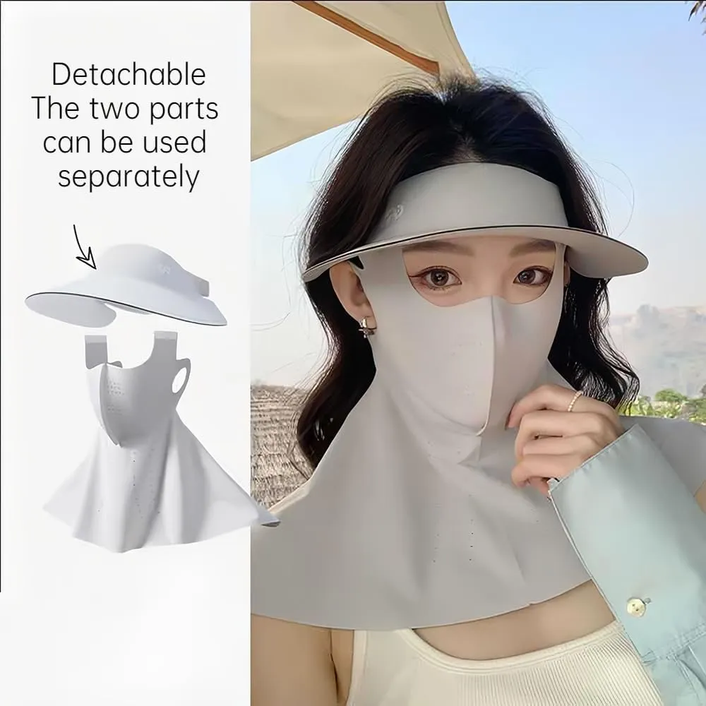 UV Face Cover UPF 50  Women Summer Face Covering Detachable All-in-one Sun Hat Outdoor Cycling Hiking, Long and Short