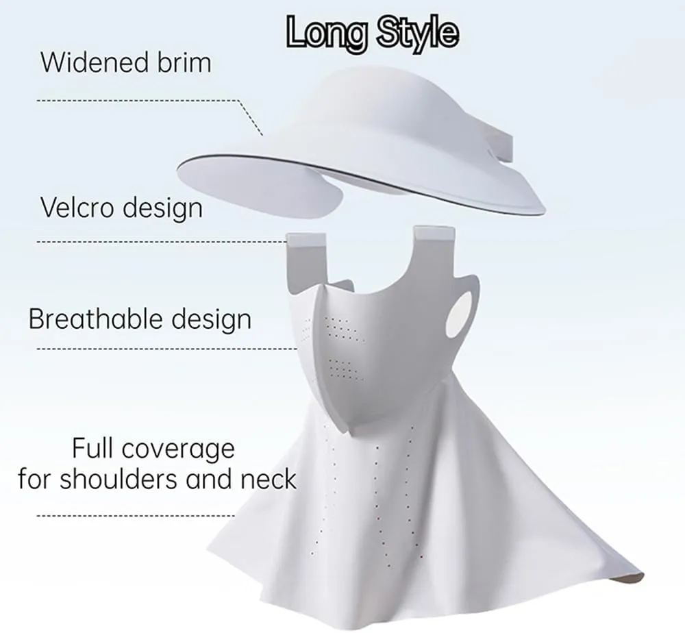 UV Face Cover UPF 50  Women Summer Face Covering Detachable All-in-one Sun Hat Outdoor Cycling Hiking, Long and Short