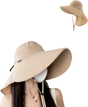 UV Face Cover UPF 50  Women Summer Face Covering Extended & Widened Brim Sun Hat Outdoor Cycling Hiking