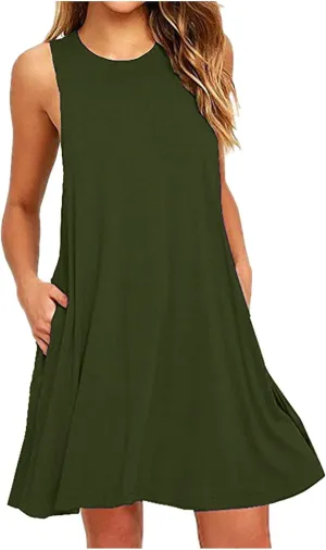 Vacation Dresses for Women 2024 Sleeveless Casual Sundresses A Line Fashion Comfy Short Dresses with Pockets