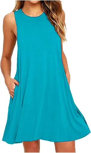 Vacation Dresses for Women 2024 Sleeveless Casual Sundresses A Line Fashion Comfy Short Dresses with Pockets